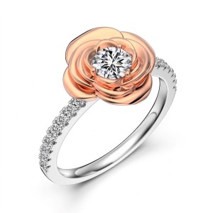 925 Sterling Silver Two-Tone Rose Flower Ring 70200382