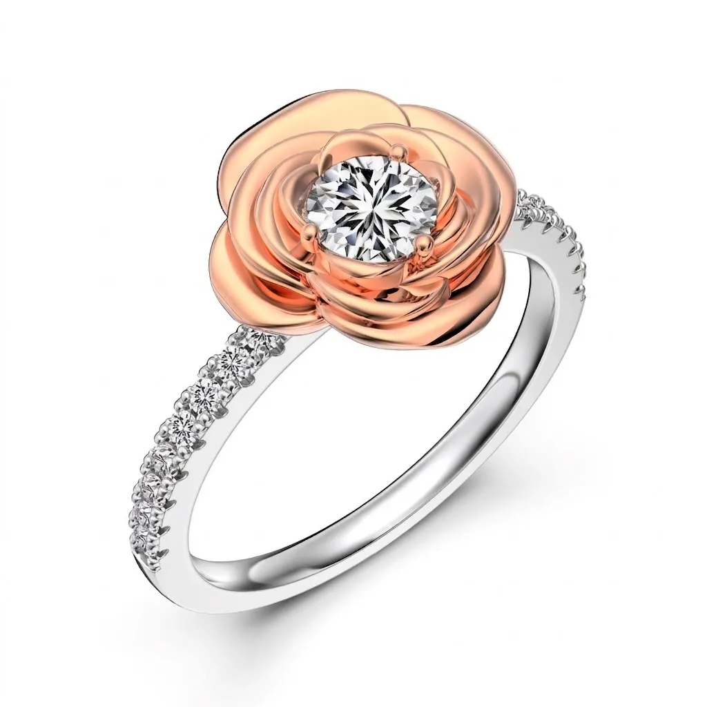 925 Sterling Silver Two-Tone Rose Flower Ring 70200382