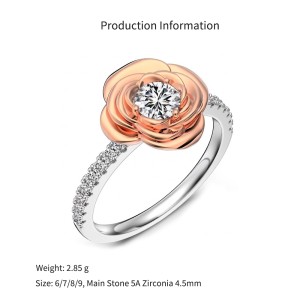 925 Sterling Silver Two-Tone Rose Flower Ring 70200382