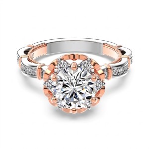 925 Sterling Silver Two-Tone Floral Halo Ring 70200383