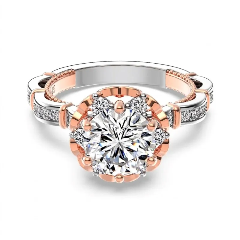 925 Sterling Silver Two-Tone Floral Halo Ring 70200383 925 Sterling Silver Two-Tone Floral Halo Ring 70200383