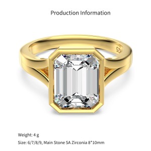 925 Sterling Silver Bezel-Set Emerald-Cut Ring 70200384