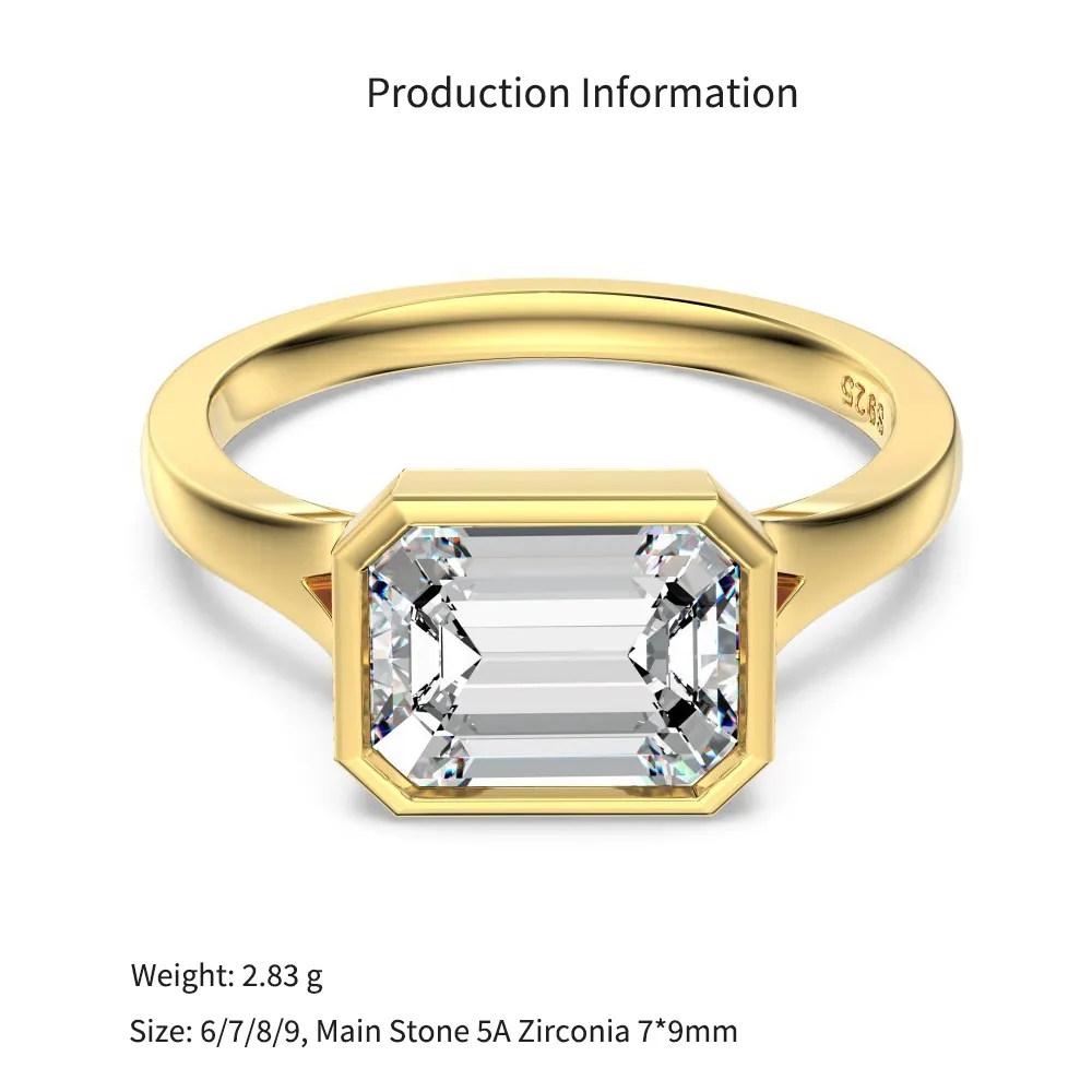 925 Sterling Silver East-West Bezel Emerald-Cut Ring 70200385 - image2