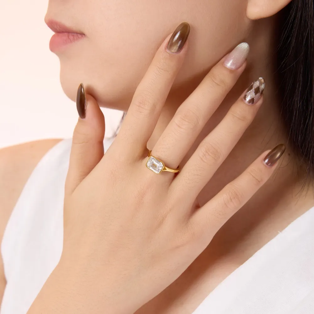 925 Sterling Silver East-West Bezel Emerald-Cut Ring 70200385 - image1