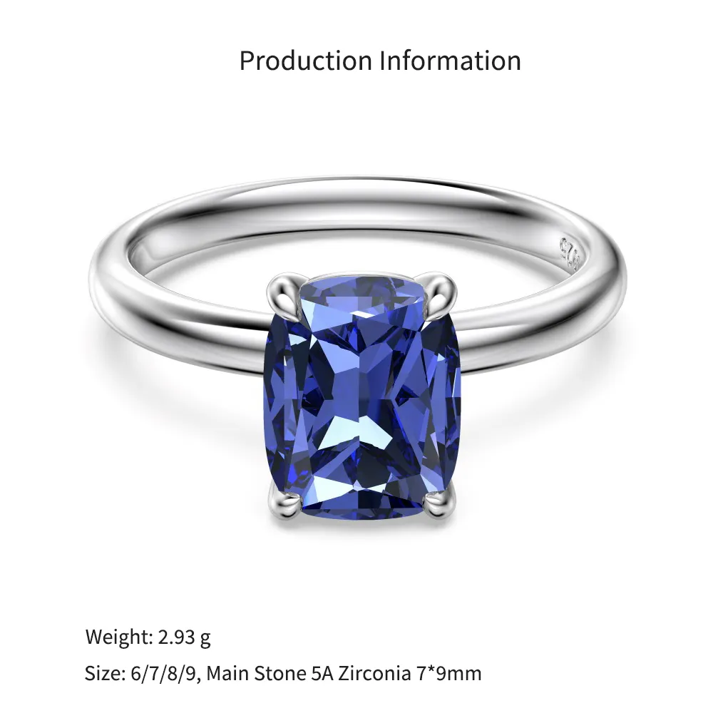 925 Sterling Silver Tanzanite Blue Cushion Solitaire Ring 70200387 - image2