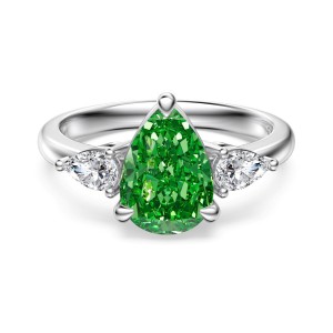 925 Sterling Silver Green Pear Three-Stone Ring 70200388 925 Sterling Silver Green Pear Three-Stone Ring 70200388