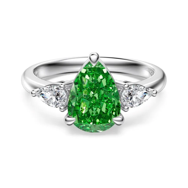 925 Sterling Silver Green Pear Three-Stone Ring 70200388 925 Sterling Silver Green Pear Three-Stone Ring 70200388