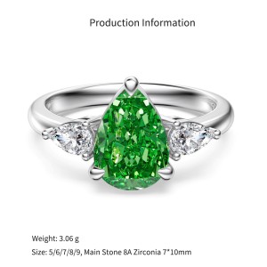 925 Sterling Silver Green Pear Three-Stone Ring 70200388 925 Sterling Silver Green Pear Three-Stone Ring 70200388
