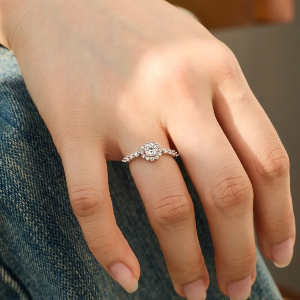 925 Sterling Silver Sunflower Halo Pave Ring 70200390 - image4