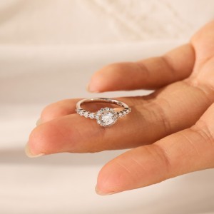 925 Sterling Silver Sunflower Halo Pave Ring 70200390