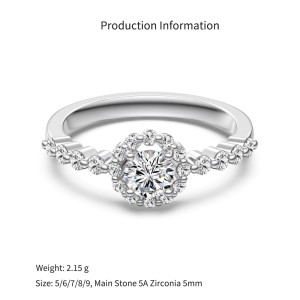 925 Sterling Silver Sunflower Halo Pave Ring 70200390