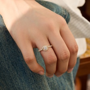 925 Sterling Silver Sunflower Halo Pave Ring 70200390