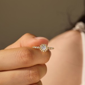 925 Sterling Silver Sunflower Halo Pave Ring 70200390