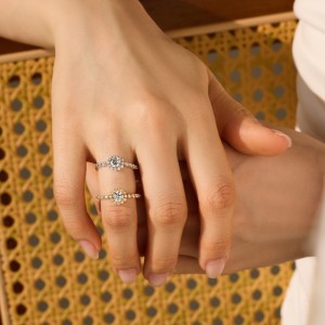 925 Sterling Silver Sunflower Halo Pave Ring 70200390