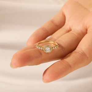 925 Sterling Silver Sunflower Halo Pave Ring 70200390