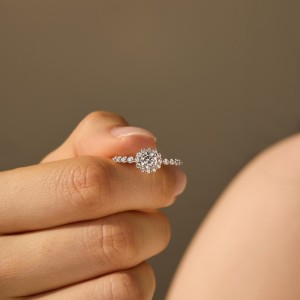 925 Sterling Silver Sunflower Halo Pave Ring 70200390