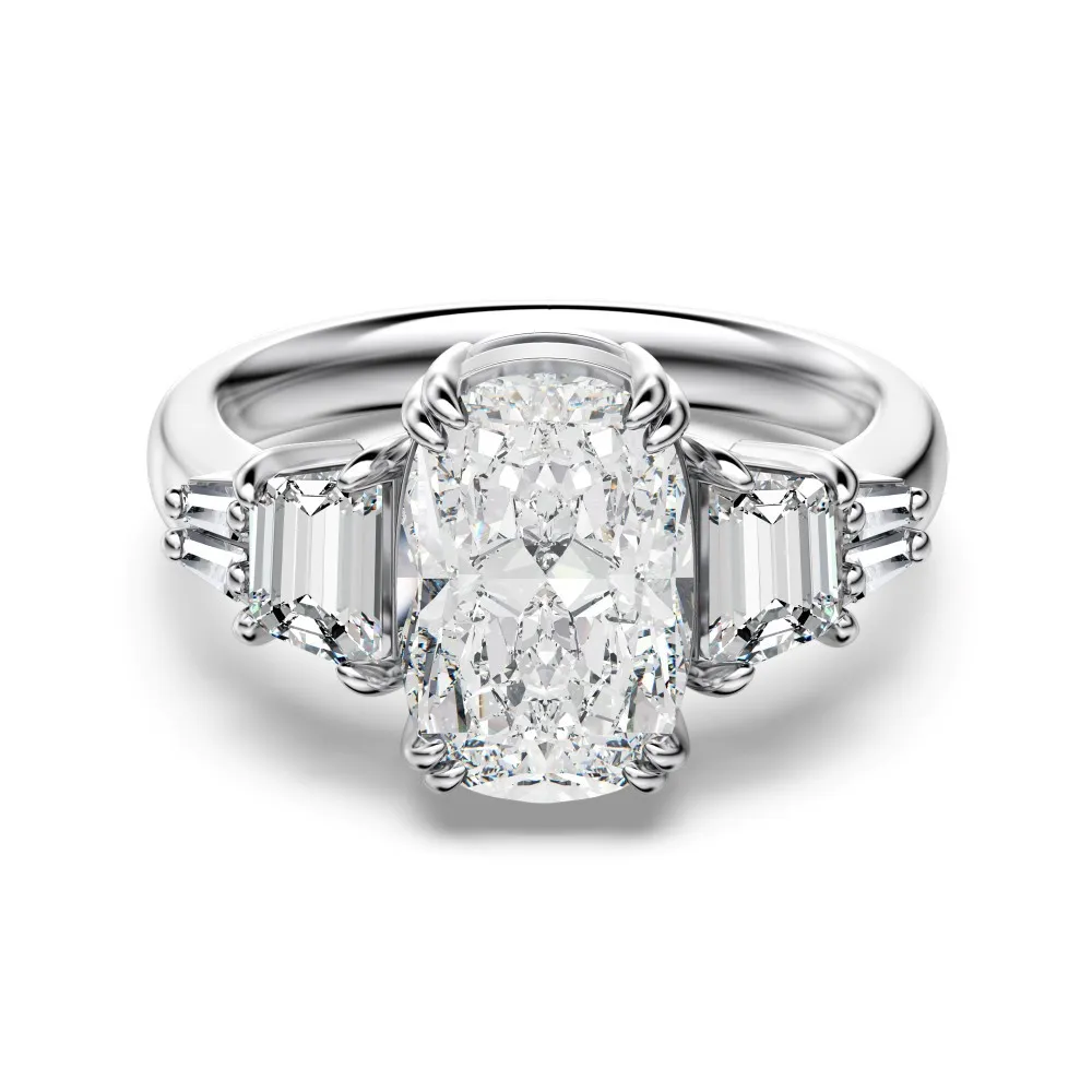 925 Sterling Silver Crushed Ice Cushion Three-Stone Ring 70200391