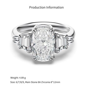 925 Sterling Silver Crushed Ice Cushion Three-Stone Ring 70200391