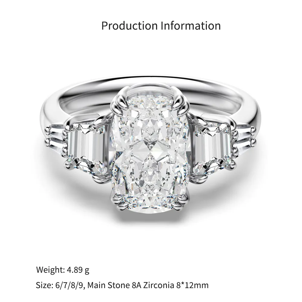 925 Sterling Silver Crushed Ice Cushion Three-Stone Ring 70200391 - image2