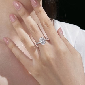 925 Sterling Silver 8x12mm Oval Solitaire Pave Ring 70200392 925 Sterling Silver 8x12mm Oval Solitaire Pave Ring 70200392