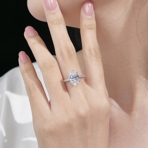 925 Sterling Silver 8x12mm Oval Solitaire Pave Ring 70200392 925 Sterling Silver 8x12mm Oval Solitaire Pave Ring 70200392