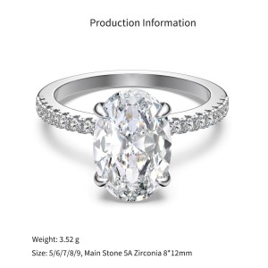 925 Sterling Silver 8x12mm Oval Solitaire Pave Ring 70200392 925 Sterling Silver 8x12mm Oval Solitaire Pave Ring 70200392