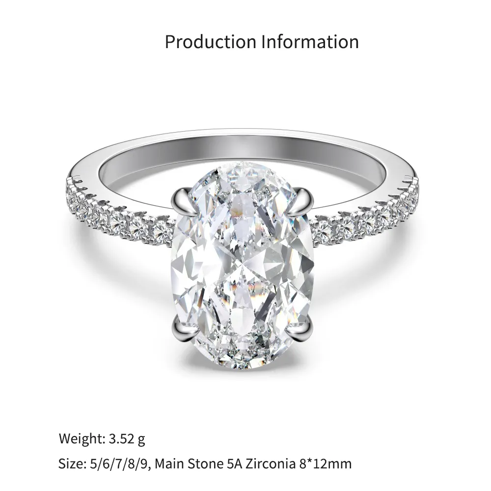 925 Sterling Silver 8x12mm Oval Solitaire Pave Ring 70200392 - image2