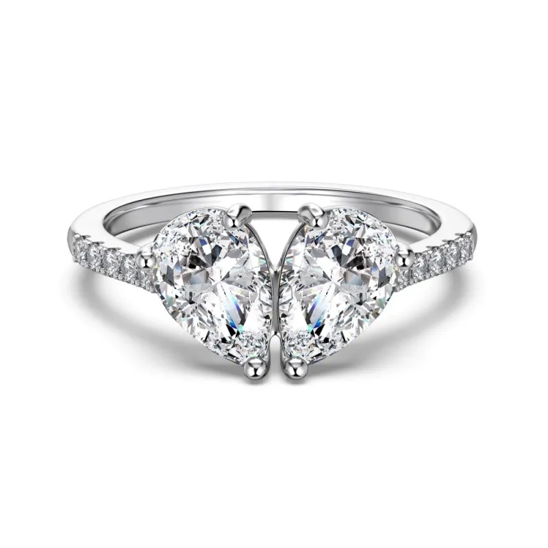 925 Sterling Silver Pave Band Spliced Double Pear Zircon Ring 70200393
