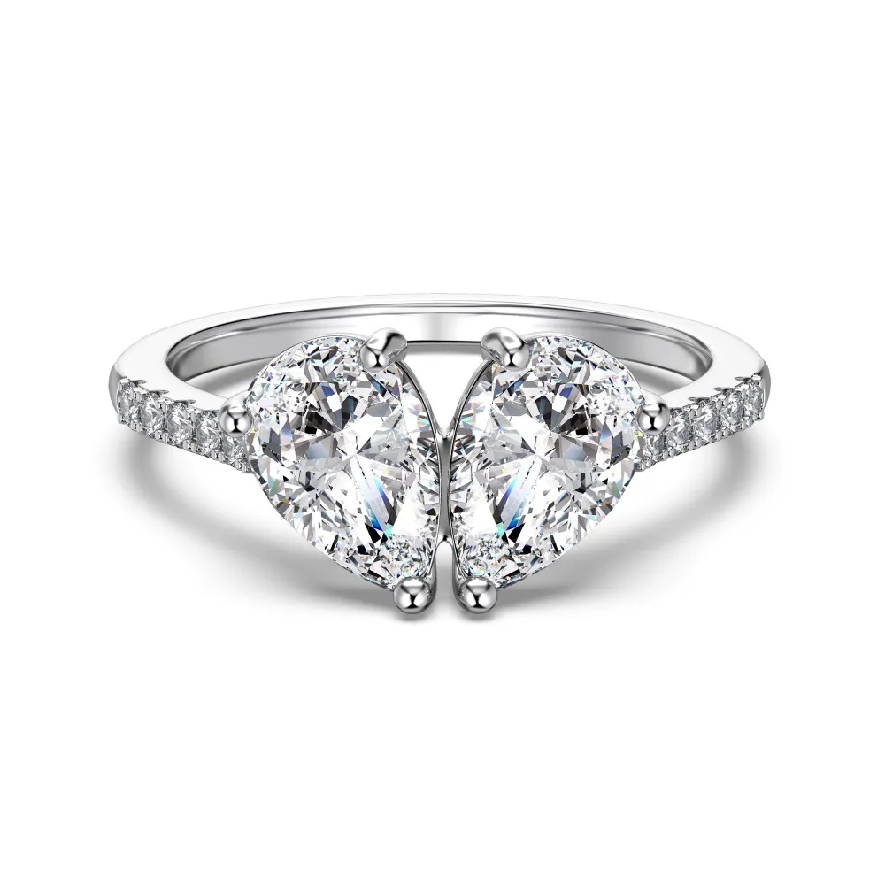 925 Sterling Silver Pave Band Spliced Double Pear Zircon Ring 70200393 925 Sterling Silver Pave Band Spliced Double Pear Zircon Ring 70200393