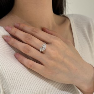 925 Sterling Silver Pave Band Spliced Double Pear Zircon Ring 70200393 925 Sterling Silver Pave Band Spliced Double Pear Zircon Ring 70200393