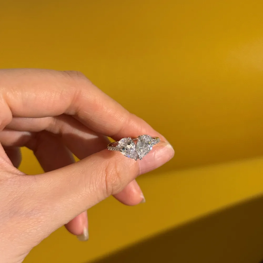 925 Sterling Silver Pave Band Spliced Double Pear Zircon Ring 70200393 - image1