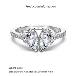 925 Sterling Silver Pave Band Spliced Double Pear Zircon Ring 70200393 925 Sterling Silver Pave Band Spliced Double Pear Zircon Ring 70200393