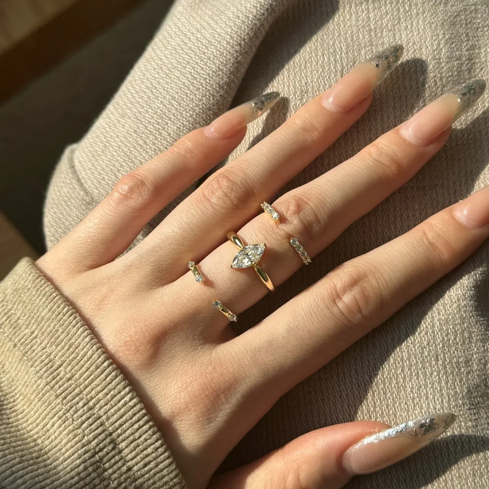 925 Sterling Silver Marquise Zirconia Solitaire Stacking Ring 70200394 - image1