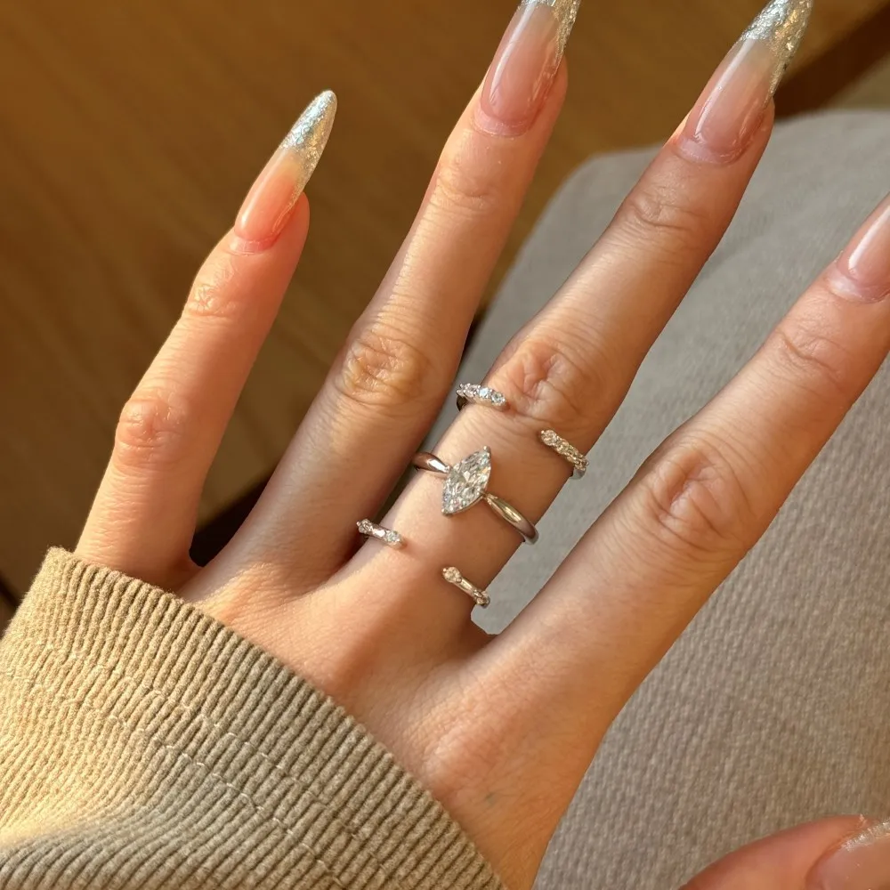 925 Sterling Silver Marquise Zirconia Solitaire Stacking Ring 70200394 - image2