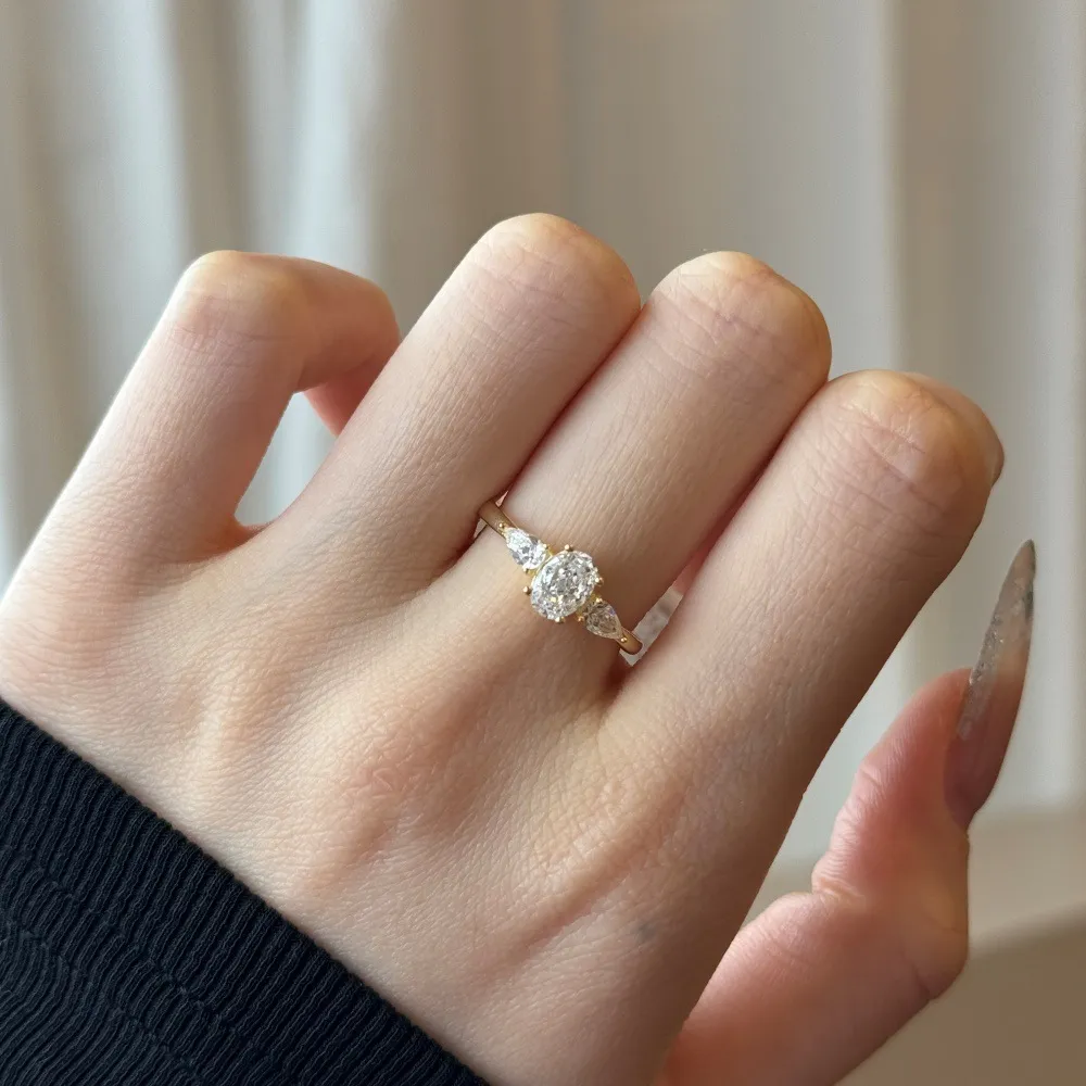 925 Sterling Silver Oval Pear Three-Stone Ring 70200395 - image1