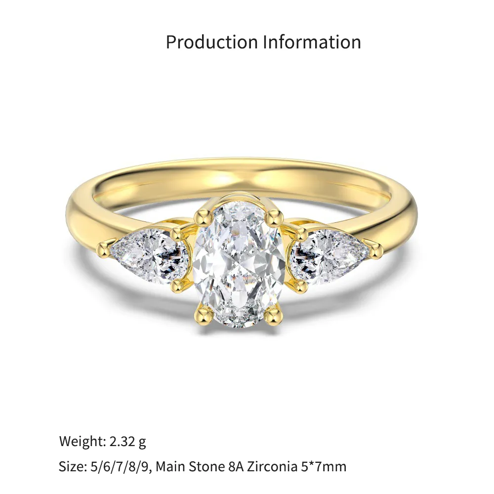 925 Sterling Silver Oval Pear Three-Stone Ring 70200395 - image4