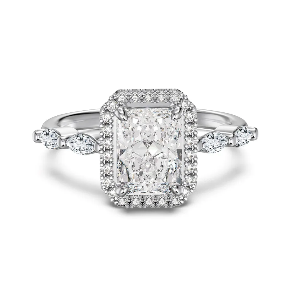 925 Sterling Silver Crushed Ice Radiant Halo Ring 70200396 925 Sterling Silver Crushed Ice Radiant Halo Ring 70200396