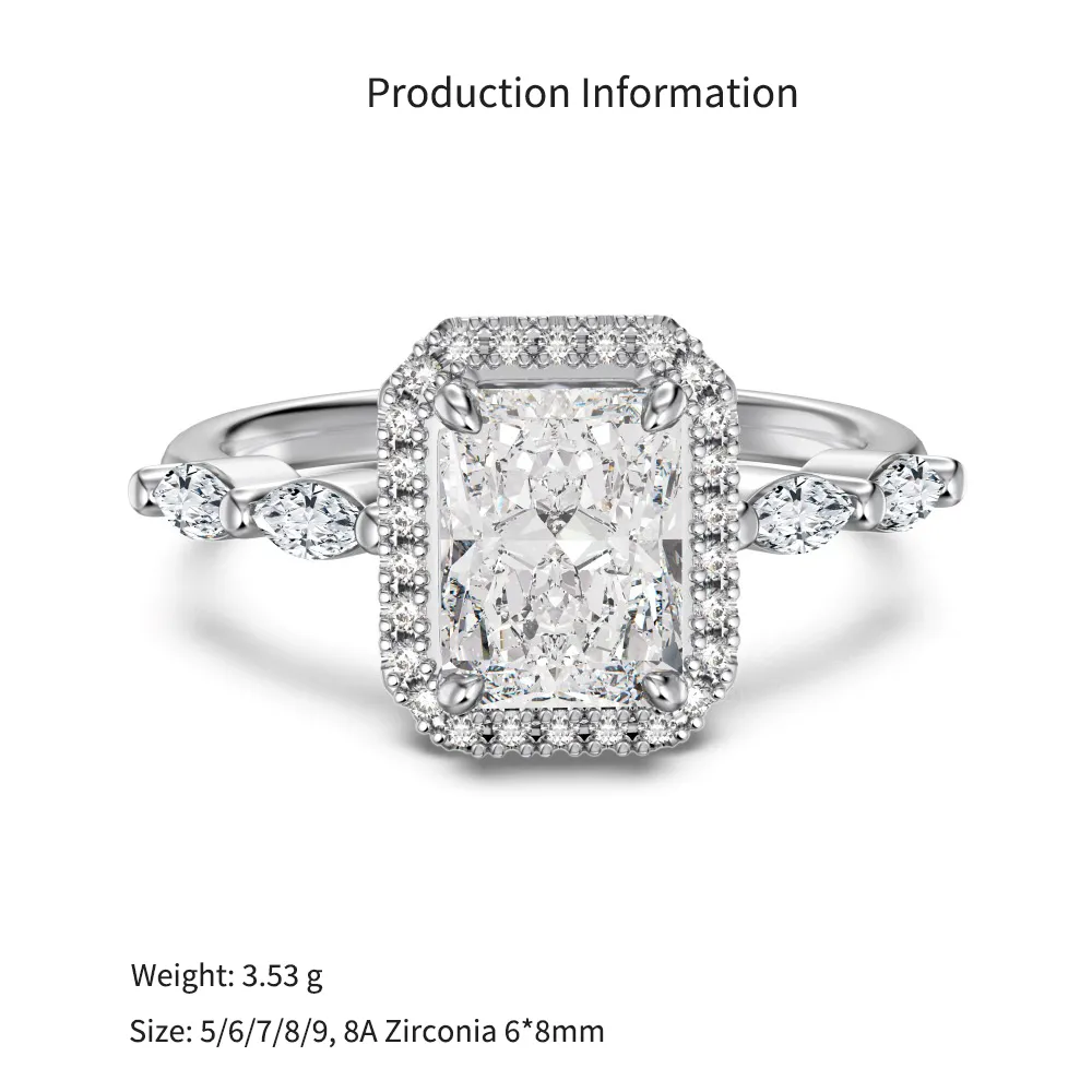 925 Sterling Silver Crushed Ice Radiant Halo Ring 70200396 - image2