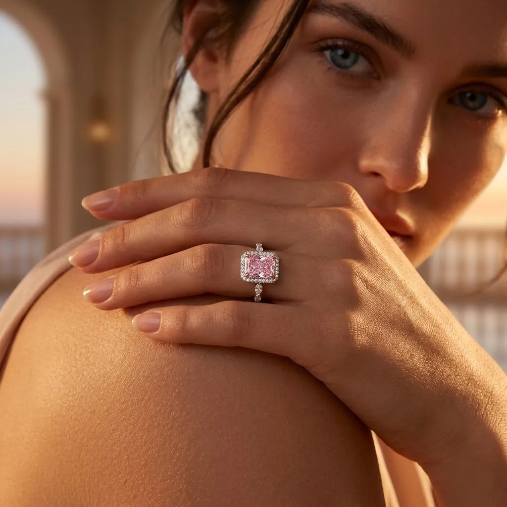 925 Sterling Silver Crushed Ice Radiant Halo Ring 70200396 - image1