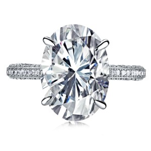 925 Sterling Silver Oval Solitaire Pave Ring 70200397