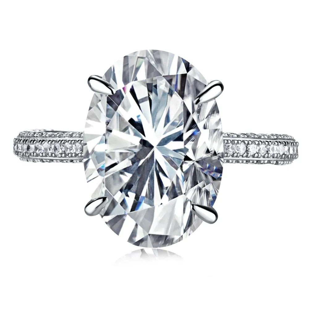 925 Sterling Silver Oval Solitaire Pave Ring 70200397