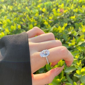 925 Sterling Silver Oval Solitaire Pave Ring 70200397