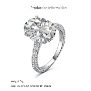 925 Sterling Silver Oval Solitaire Pave Ring 70200397