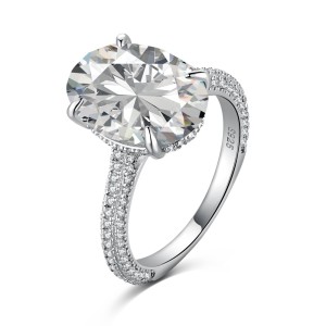 925 Sterling Silver Oval Solitaire Pave Ring 70200397