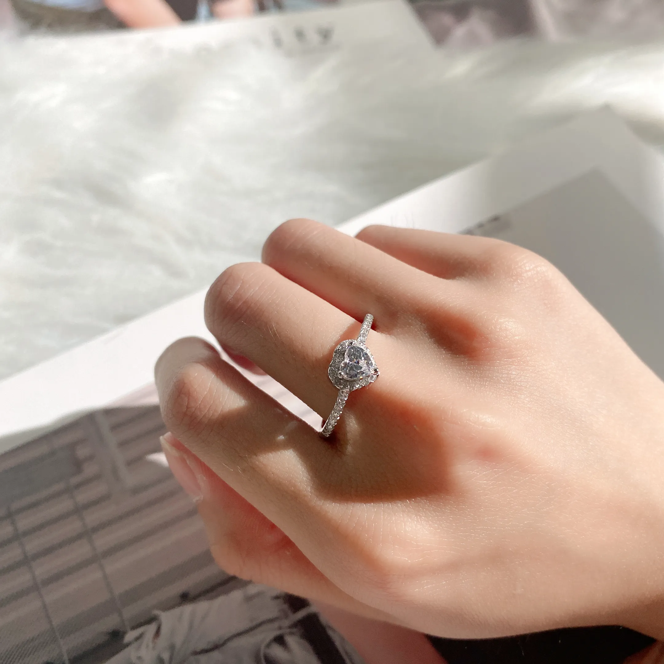 925 Sterling Silver Cubic Zirconia Moissanite Heart Ring 70300008 - image1