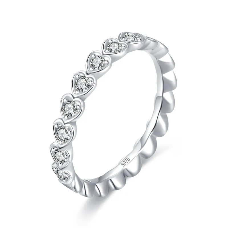 Sterling Silver Zirconia Heart Band Rings 70300014