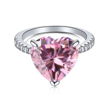 925 Sterling Silver Pink Zirconia 12*12 Love Heart Rings 70300016