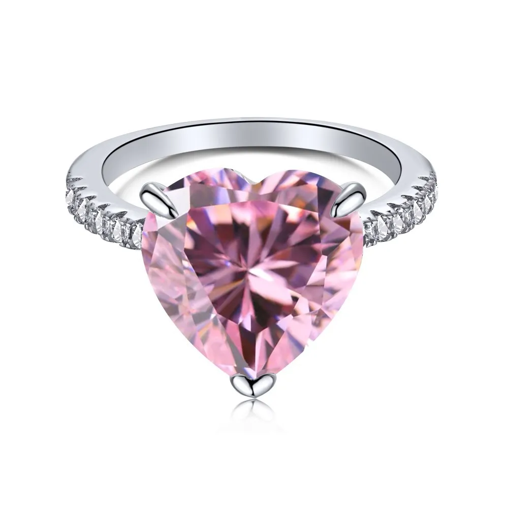 925 Sterling Silver Pink Zirconia 12*12 Love Heart Rings 70300016