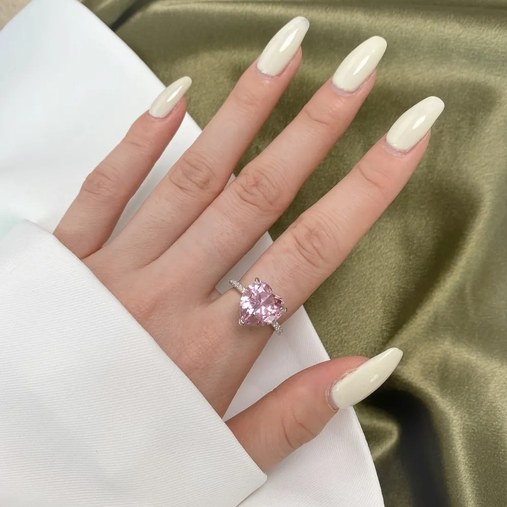 925 Sterling Silver Pink Zirconia 12*12 Love Heart Rings 70300016 - image1