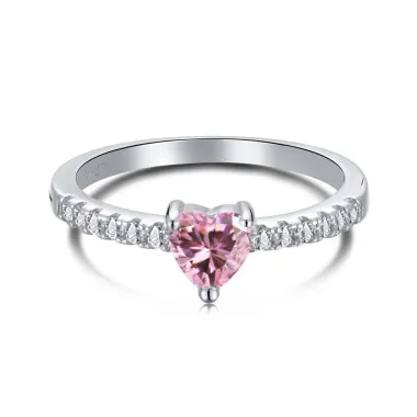 925 Sterling Silver Zirconia Pink Heart Rings 70300022